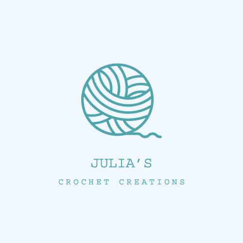 Vector logo of a ball of yarn with text below in a monospace font that says 'Julia's Crochet Creations'